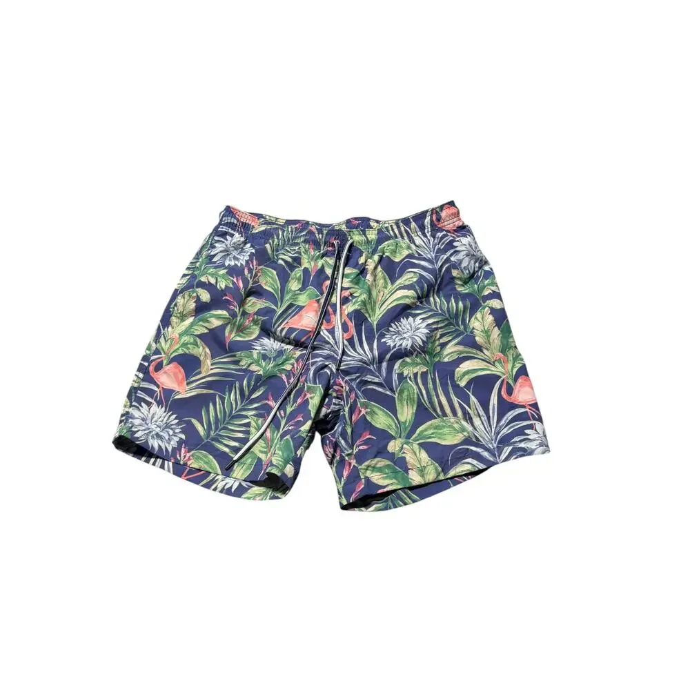 NWT J.McLaughlin Gibson Swim Trunks Mens L Navy/Green/Blue  Flamingo Palm Mesh
